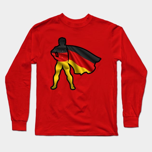 German Hero Wearing Cape of Germany Flag Hope and Peace Unite in Germany Long Sleeve T-Shirt by Mochabonk